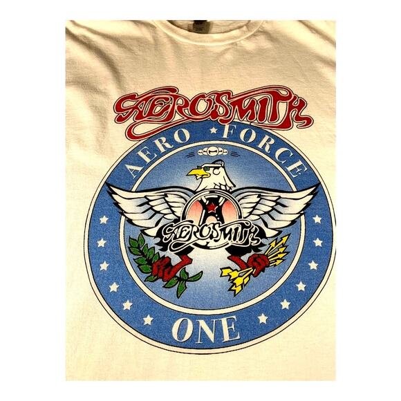 Aerosmith Aero Force One Graphic Rock Tee White Short Sleeve T-Shirt Large - Picture 3 of 5